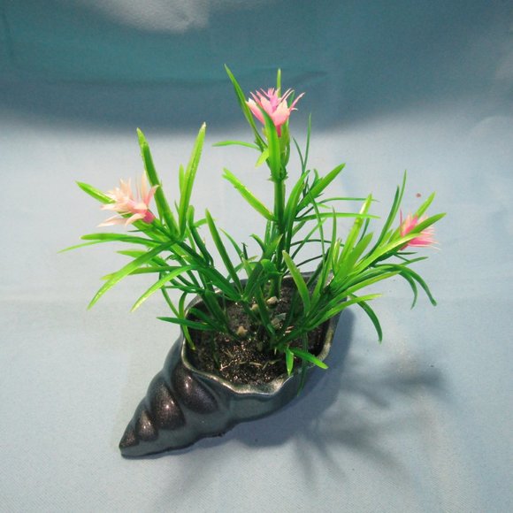 Aquarium Decoration -Teal Blue Long Shell with Flowering Plant. - Picture 3 of 8